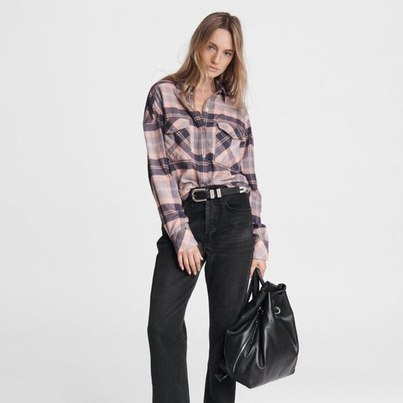 Rag & Bone Cruz Shirt Classic Fit Pink Plaid Flannel - Picture 10 of 10